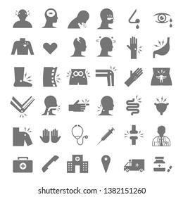 human common illness symptoms and body pain icon set