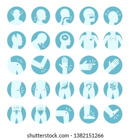 human common illness symptoms and body pain icon set