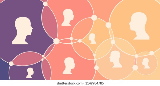 Human Communication Background. Modern vector brochure or web banner design template. Connected circles with dots. Medical and sociology background. Social network