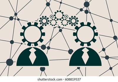 Human communication simple icons model. Image relative to social connection. Molecule And Communication Background. Connected lines with dots.