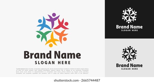 Design do logotipo da comunidade humana. Símbolo de união para trabalho em equipe, grupo social, comunidade, ilustração vetorial.
