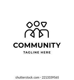 Human community logo template. Vector linear team work illustration. Creative HR logotype with connected people symbol. Conceptual recruit design idea