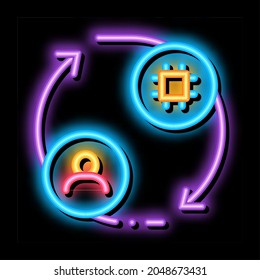 vector de señal de luz de neón de control de coches humanos y informáticos. Icono brillante símbolo de control de coches humanos y de ordenador. ilustración de símbolo transparente