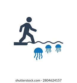 Human Confronting Marine Peril Icon Isolated On White Background