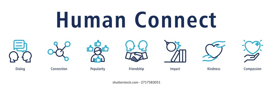 Concepto de Vector de iconos de Human Connect que ilustra el diálogo, la conexión, la comunicación, la amistad, el trabajo en equipo y la interacción social positiva.