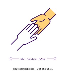 Human connection RGB color icon. Touching hands. Emotional support. People helping people. Interpersonal relationship. Isolated vector illustration. Simple filled line drawing. Editable stroke