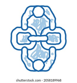 vector de icono de esbozo de conexión humana. Señal de conexión humana de la línea de doodle azul dibujada a mano. ilustración de símbolo aislado