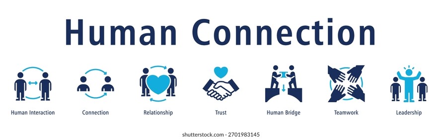 Web de conexión humana concepto de Ilustración vectorial de Anuncio con ícono de interacción humana, conexión, relación, confianza, puente humano, trabajo en equipo y liderazgo.
