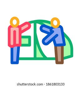 human construct tent icon vector. human construct tent sign. color symbol illustration