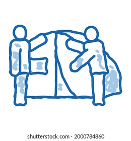 human construct tent sketch icon vector. Hand drawn blue doodle line art human construct tent sign. isolated symbol illustration