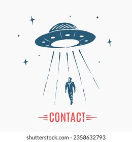 Human contact with alien civilizations. Vector hand drawn sketch.