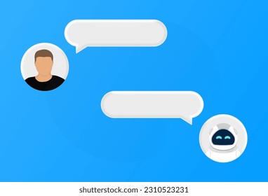Human conversation with robot on smartphone. Chatting with bot, chatbot vector concept. Robot chat and smart, chatting on mobile phone illustration. 