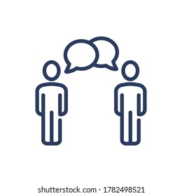 Human Conversation Thin Line Icon. Two Men Talking With Speech Bubbles Isolated Outline Sign. People, Communication, Discussion Concept. Vector Illustration Symbol Element For Web Design And Apps