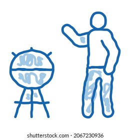 human cooking bbq sketch icon vector. Hand drawn blue doodle line art human cooking bbq sign. isolated symbol illustration