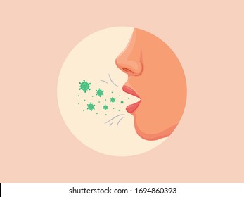 human cough spreading virus from mouth concept from side view with modern flat style