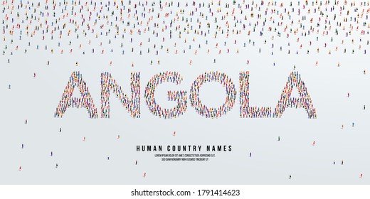 Human country name Angola. large group of people form to create country name Angola. vector illustration.