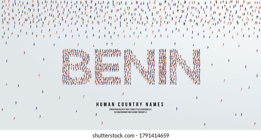 Human country name Benin. large group of people form to create country name Benin. vector illustration.