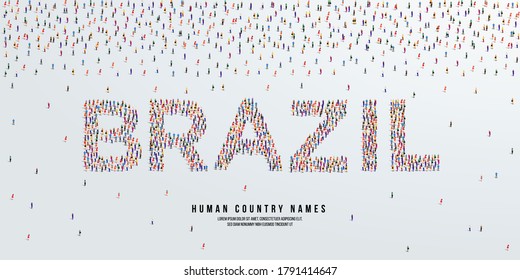 Human country name Brazil. large group of people form to create country name Brazil. vector illustration.