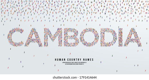 Human country name Cambodia. large group of people form to create country name Cambodia. vector illustration.