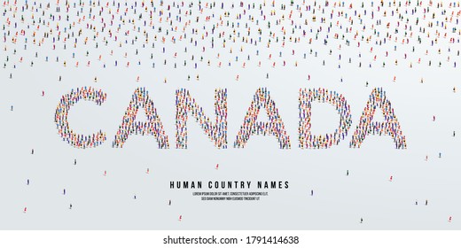 Human country name Canada. large group of people form to create country name Canada. vector illustration.