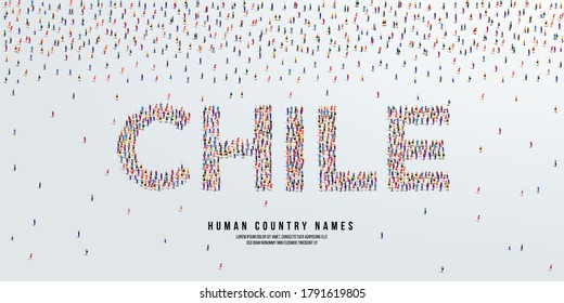 Human country name Chile. large group of people form to create country name Chile. vector illustration.