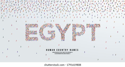 Human country name Egypt. large group of people form to create country name Egypt. vector illustration.