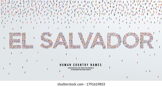Human country name El Salvador. large group of people form to create country name El Salvador. vector illustration.