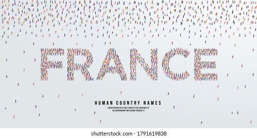Human country name France. large group of people form to create country name France. vector illustration.