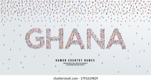 Human country name Ghana. large group of people form to create country name Ghana. vector illustration.