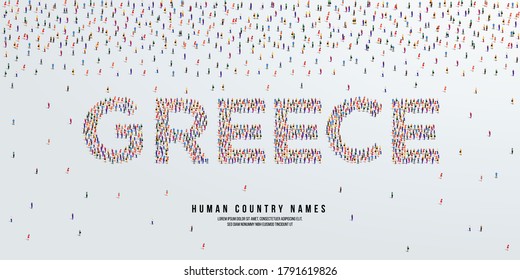 Human country name Greece. large group of people form to create country name Greece. vector illustration.