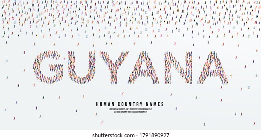 Human country name Guyana. large group of people form to create country name Guyana. vector illustration.