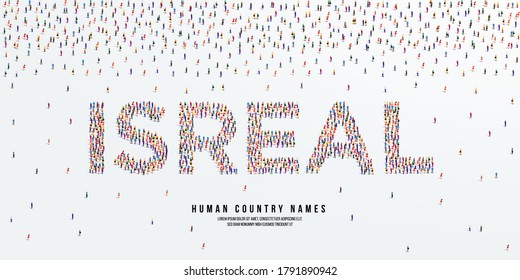 Human country name Israel. large group of people form to create country name Israel. vector illustration.