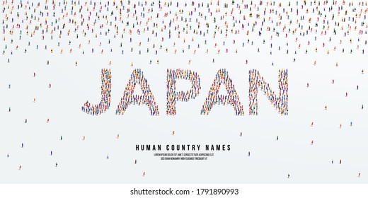 Human country name Japan. large group of people form to create country name Japan. vector illustration.