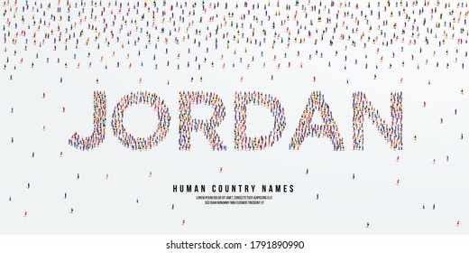 Human country name Jordan. large group of people form to create country name Jordan. vector illustration.
