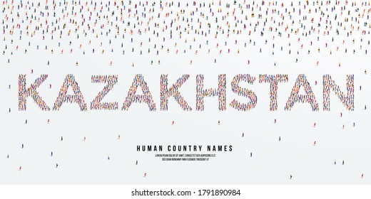 Human country name Kazakhstan. large group of people form to create country name Kazakhstan. vector illustration.