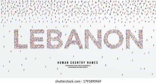 Human country name Lebanon. large group of people form to create country name Lebanon. vector illustration.