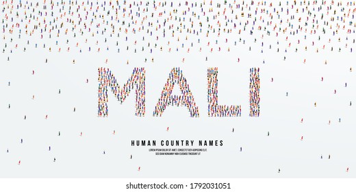 Human country name Mali. large group of people form to create country name Mali. vector illustration.