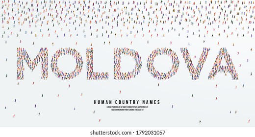 Human country name Moldova. large group of people form to create country name Moldova. vector illustration.