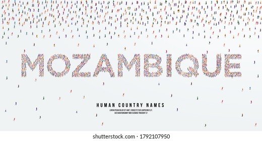 Human country name Mozambique. large group of people form to create country name Mozambique. vector illustration.