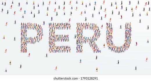 Human country name Peru. large group of people form to create country name Peru. vector illustration.