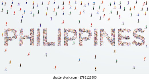 Human country name Philippines. large group of people form to create country name Philippines. vector illustration.