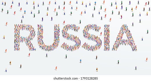 Human country name Russia. large group of people form to create country name Russia. vector illustration.