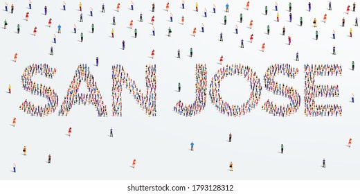 Human country name San Jose. large group of people form to create country name San Jose. vector illustration.