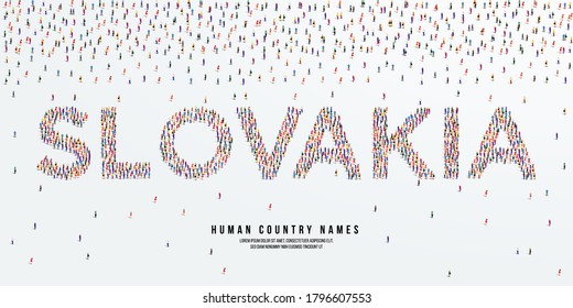 Human country name Slovakia. large group of people form to create country name Slovakia. vector illustration.