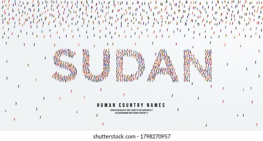 Human country name Sudan. large group of people form to create country name Sudan. vector illustration.