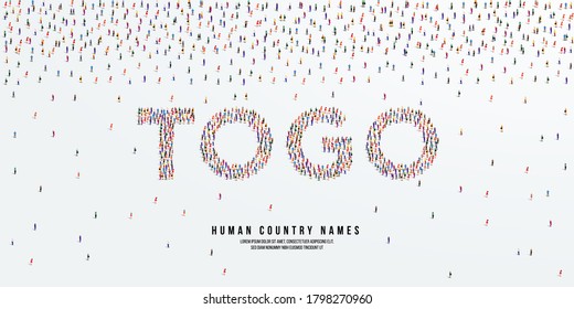 Human country name Togo. large group of people form to create country name Togo. vector illustration.