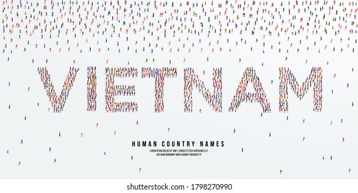 Human country name Vietnam. large group of people form to create country name Vietnam. vector illustration.
