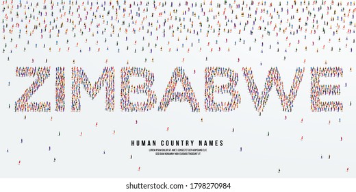 Human country name Zimbabwe. large group of people form to create country name Zimbabwe. vector illustration.