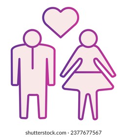 Human Couple with heart flat icon. Heterosexual loving couple illustration isolated on white. Couple in love with heart symbol gradient style design, designed for web and app. Eps 10