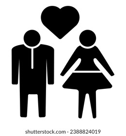 Human Couple with heart solid icon. Heterosexual loving couple illustration isolated on white. Couple in love with heart symbol glyph style design, designed for web and app. Eps 10